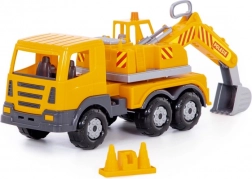 Buldoexcavator din plastic Auto Prestíž 43 cm – braț rotativ și cupă mecanică