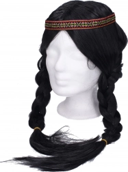 Păr lung cu codițe împletite negre pentru costum de indian