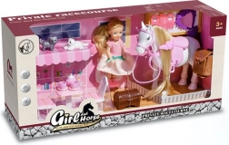 Set de joacă cu păpușă, căluț și pisoiași