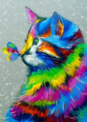 Puzzle pisică frumoasă și fluture 1000 piese