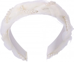 Bentiță satinată pentru păr - albă cu perle