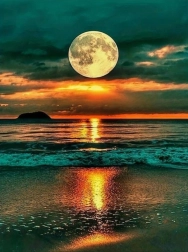 Pictură cu diamante Luna plină deasupra oceanului