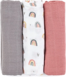 Petite&Mars scutece din muselină de bambus Moussy rose rainbows 3 buc. 68 × 68 cm