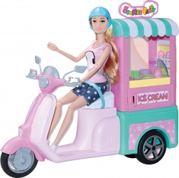 Păpușă vânzătoare de înghețată 30 cm cu scuter