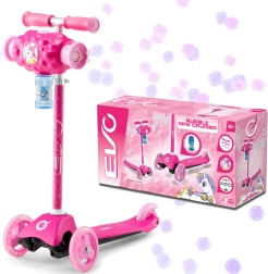 Trotinetă pentru copii EVO Bubblz Mini Cruiser, cu trei roți și aparat de făcut baloane de săpun, roz