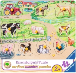 Ravensburger puzzle din lemn cu piese de inserat Dimineața la fermă