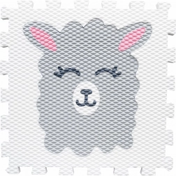 Covor puzzle din spumă cu motiv lamă – alb