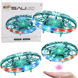 Dron UFO controlat cu mâna cu lumini LED turcoaz