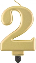 Lumânare aurie pentru tort, cifra 2