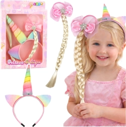 Set diademă și elastic cu coadă Înaripat (Unicorn), fundă pastel
