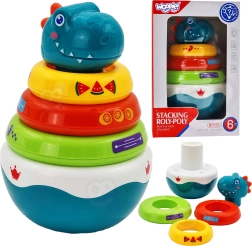 Piramidă senzorială cu dinozaur WOOPIE Baby pentru bebeluși