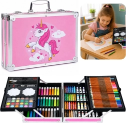 Set artistic pentru copii cu unicorn, în valiză roz, 150 piese