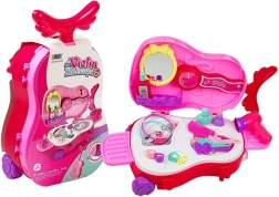 Măsuță de toaletă în formă de vioară cu roți și oglindă