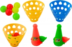 Joc de îndemânare cu coșulețe pentru mingi și lansator, 2 coșulețe și 6 mingi