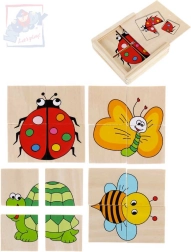 WOODY Minipuzzle din lemn cu animăluțe 4 în 1