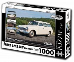 Puzzle retro-auto Škoda 1202 STW ambulanță 1000 piese