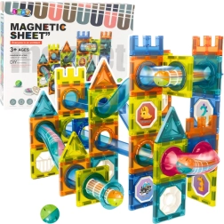 Set de construcție magnetică cu pistă pentru bile, 98 piese