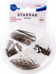 Accesorii de birou argintii în cutie transparentă
