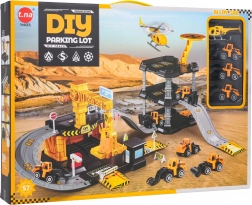 set de construcție parcare și șantier cu mașinuțe și elicopter