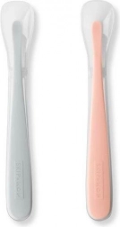 Set de lingurițe din silicon pentru copii Easy-Feed – gri și corai delicat