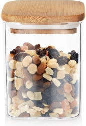 Borcan din sticlă pentru alimente uscate cu capac din bambus și garnitură 850 ml
