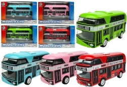 Autobuz etajat cu mecanism pull-back – model metalic în 4 culori