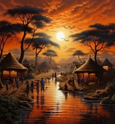 Pictură cu diamante apus de soare în Africa 30 × 40 cm