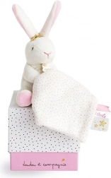 Set cadou Doudou – iepuraș de pluș cu pătura de alint 10 cm roz