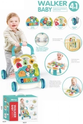 antemergător împingător căsuță cu pian 4 în 1 albastru