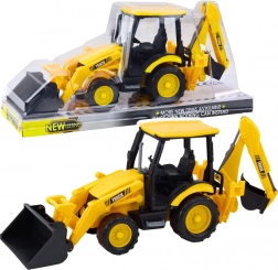 Excavator mobil pe roți cu două cupe galbenă