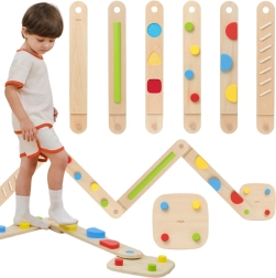 Viga traseu modular din lemn pentru echilibru și dezvoltare senzomotorie