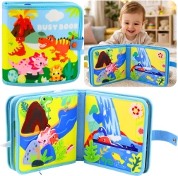 Carte senzorială din fetru cu dinozauri – quiet book educațional pentru copii