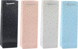 Pungă cadou din hârtie pentru sticlă cu buline aurii 35 x 12 x 9 cm