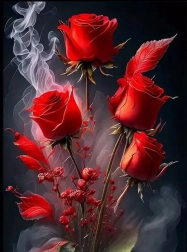 Pictură cu diamante flori de trandafir în fum 30 × 40 cm