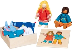 Goki păpuși Fynja și Fabio cu hăinuțe în cutie din lemn