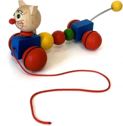 Jucărie de tras din lemn Pisică