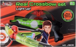 Arbaletă luminoasă pentru copii cu săgeți cu ventuză și țintă – set de tir pe baterii, 6+