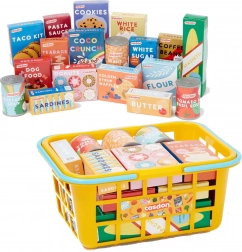 Coș de cumpărături galben CASDON cu alimente pentru copii 3+