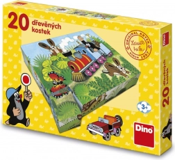 Cuburi din lemn cu imagini: Krtek și mijloace de transport, 20 buc.