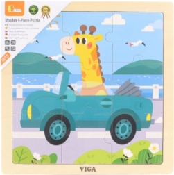 Puzzle din lemn cu girafă în mașină, 9 piese