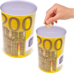 Pușculiță metalică în formă de cutie cu motiv bancnotă 200 Euro