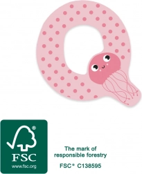 Literă Q din lemn cu meduză pentru copii