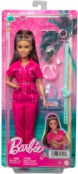 Barbie brunetă în salopetă roz cu accesorii