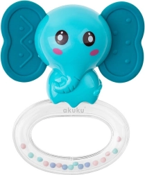 Jucărie de dentiție din silicon cu zornăitoare Akuku elefant