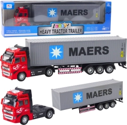 Camion container cu mecanism pull-back, uși care se deschid, roșu-gri