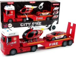 Set pompieri Truck Truck Helicopter Lumină sonoră Roșu