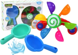 Jucărie rotativă pentru baie cu boluri colorate și două linguri