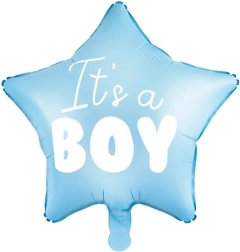 Balon folie în formă de stea „It's a boy” albastru 48 cm