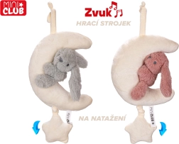 Lună de pluș cu iepuraș, cu mecanism muzical cu arc, 35 cm