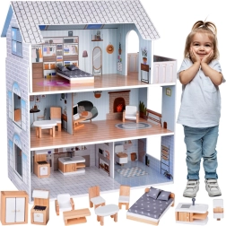 Căsuță din lemn pentru păpuși cu 3 etaje și mobilier